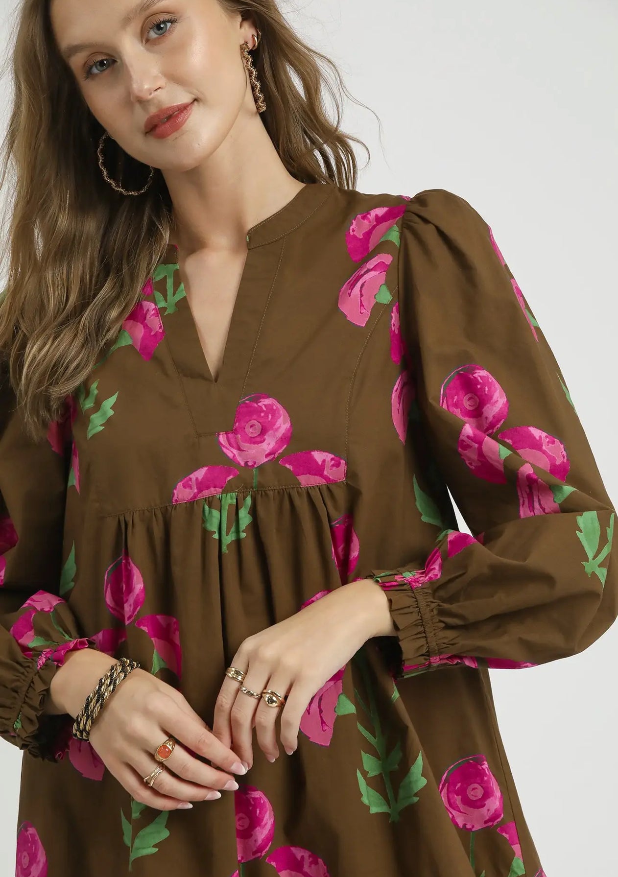 Floral Brown Mix Babydoll Dress