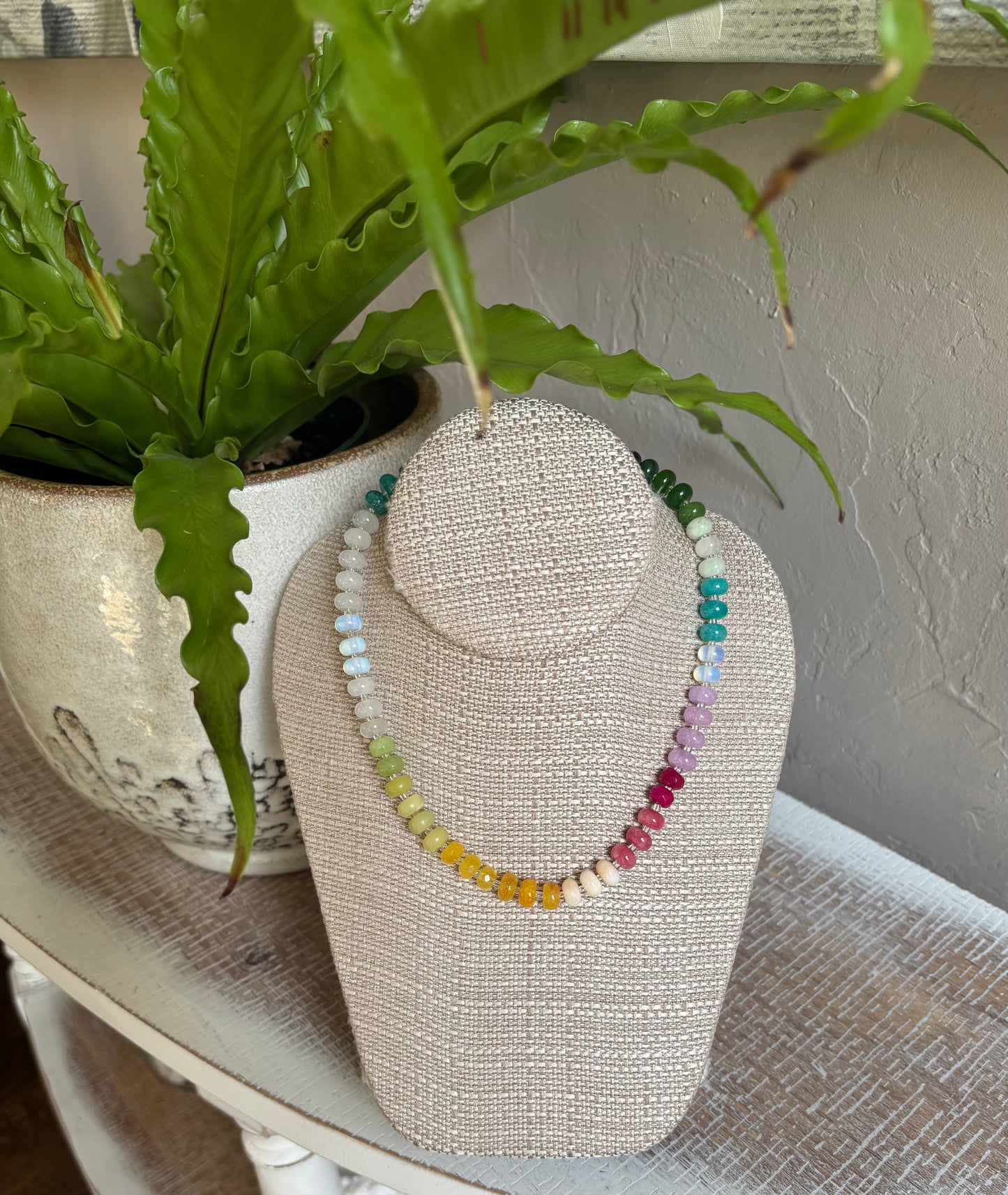 Natural Agate Beaded Necklace 16" plus 3" extender