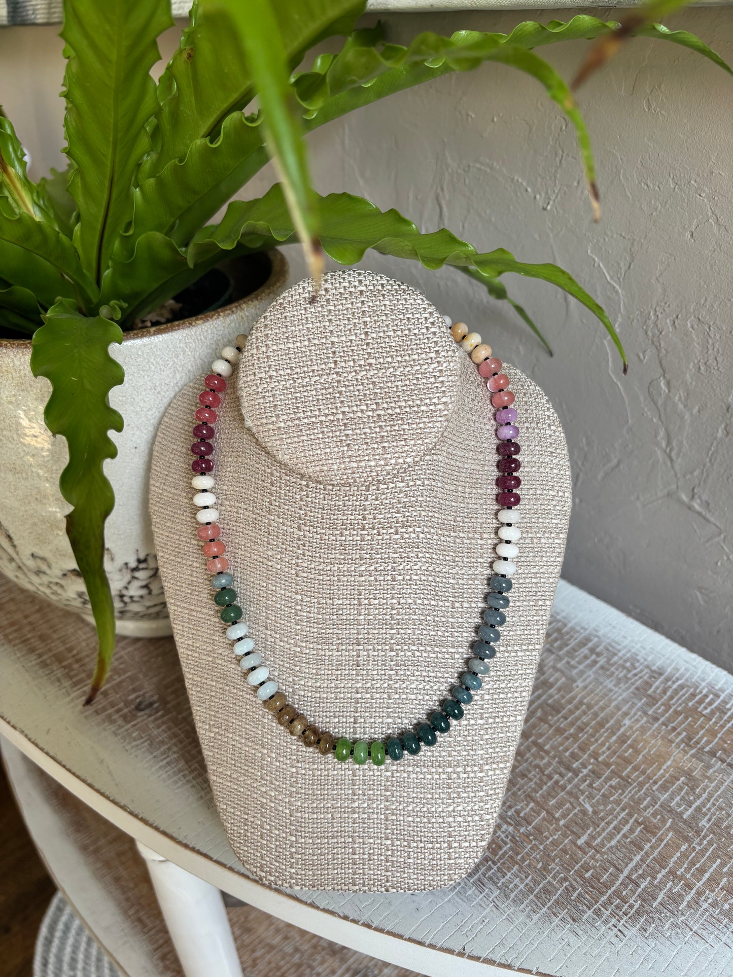 Natural Agate Beaded Necklace 16" plus 3" extender