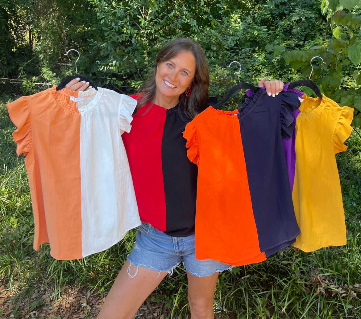Gameday Short Sleeve Ruffle Blouse / 4 colors