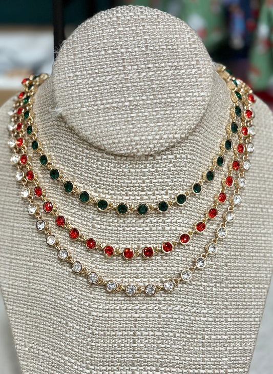 Rhinestone Gold Short Holiday Necklace