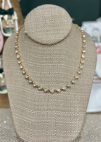 Rhinestone Gold Short Holiday Necklace