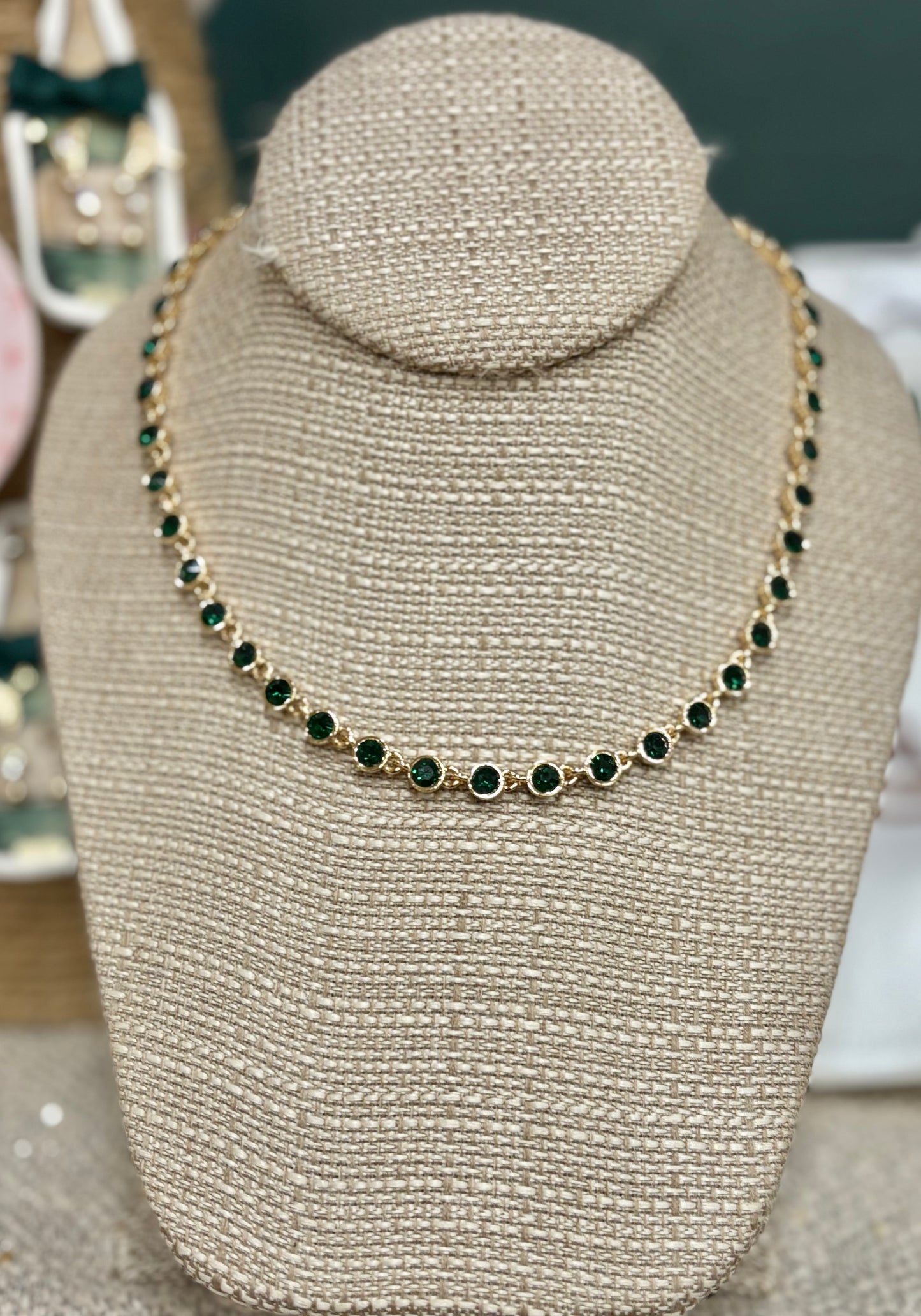 Rhinestone Gold Short Holiday Necklace