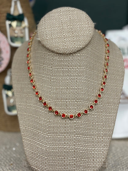 Rhinestone Gold Short Holiday Necklace