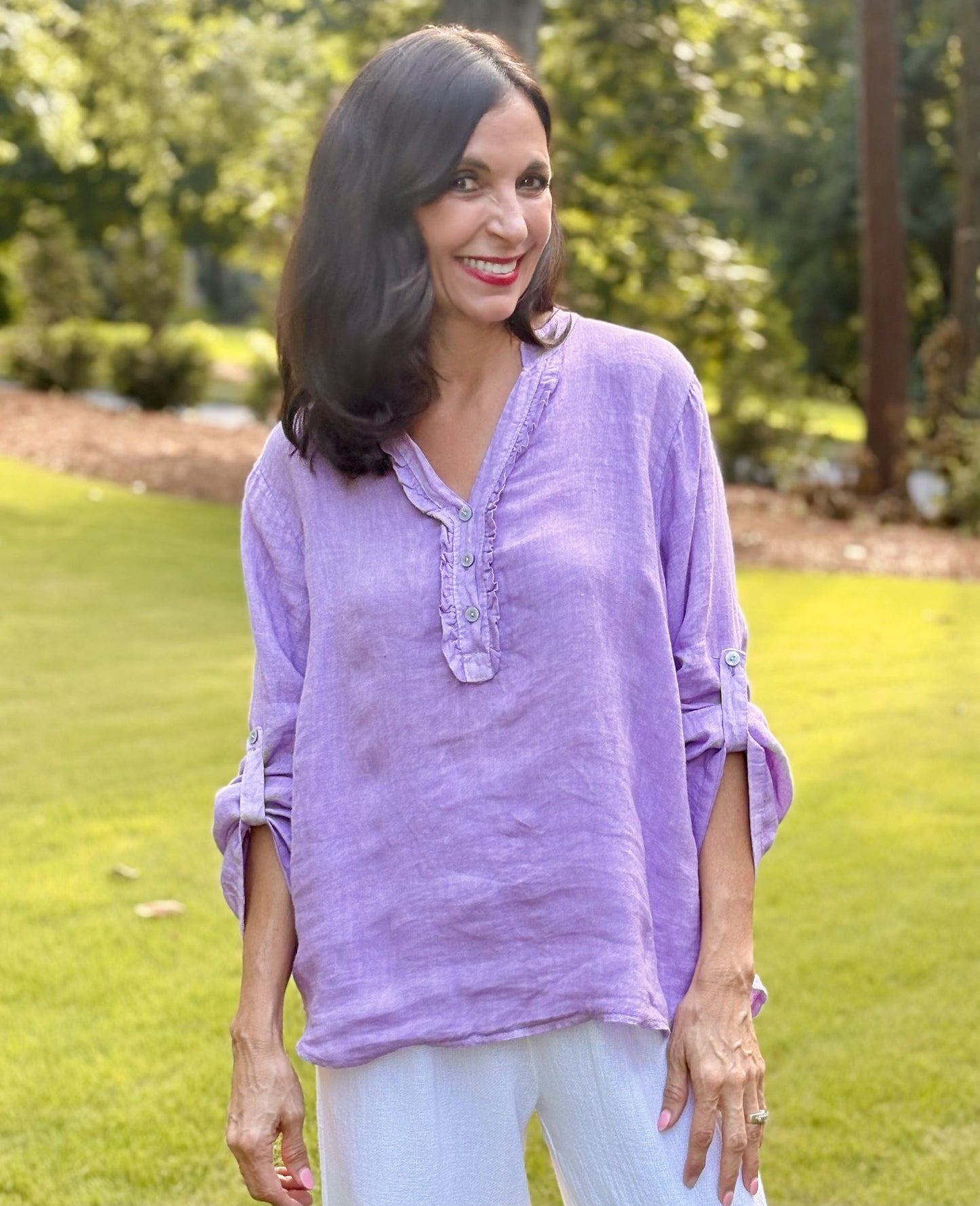 Italian Linen Henley Blouse