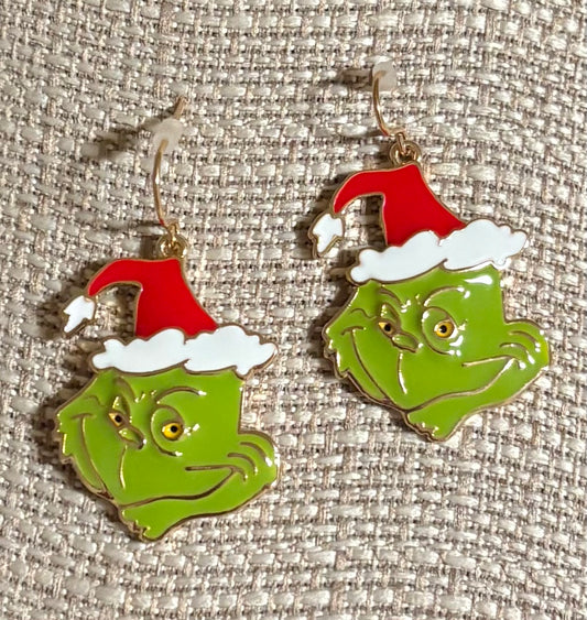 Grinch Enamel Earrings