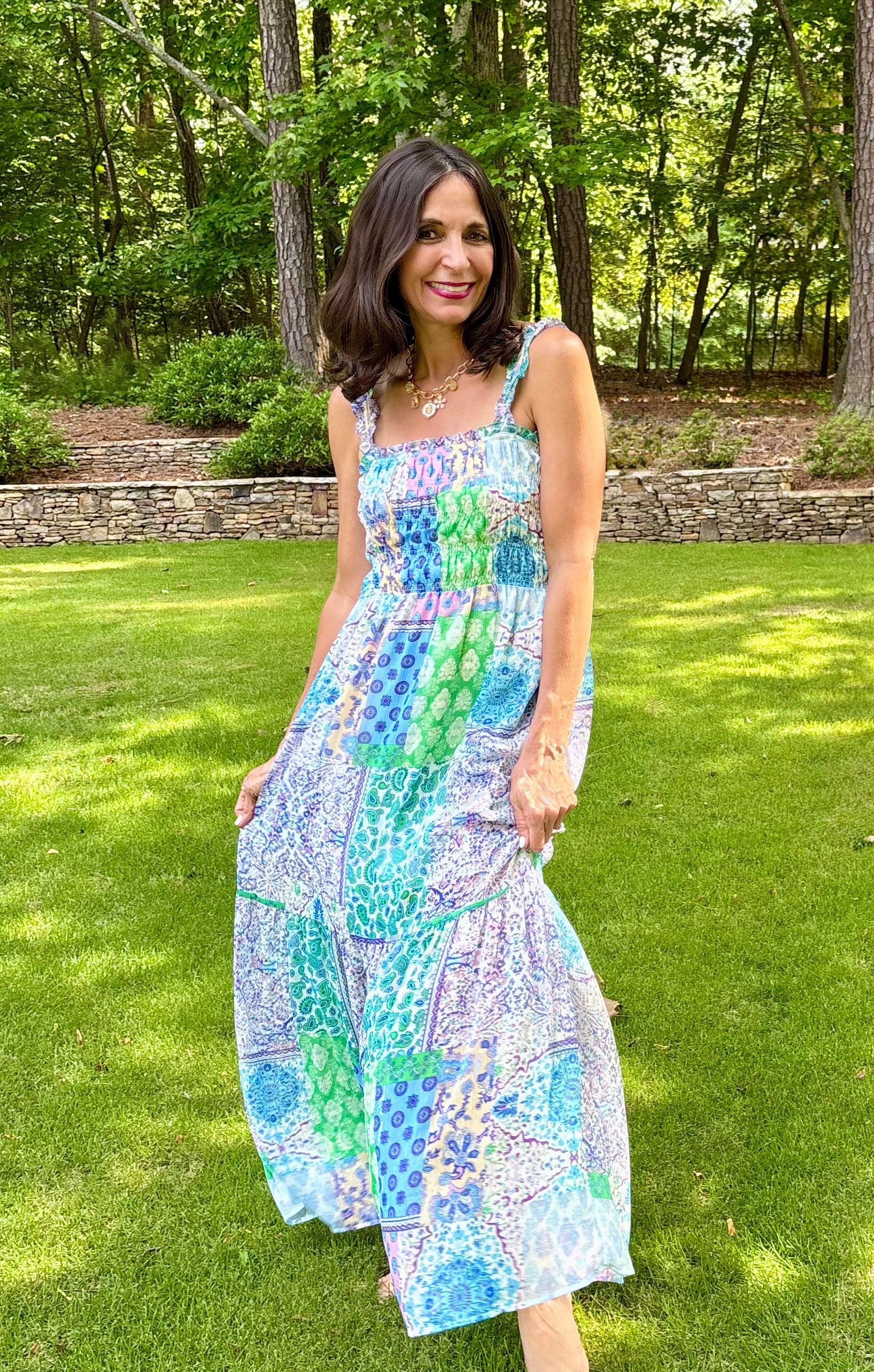 blue patchwork maxi dress Amazon.com: Women Floral Patchwork Maxi Dress V Neck Sleeveless Cross Back Spaghetti Strap Tiered Sundress Summer Long Dress(Blue, Small) : Clothing, Shoes & Jewelry