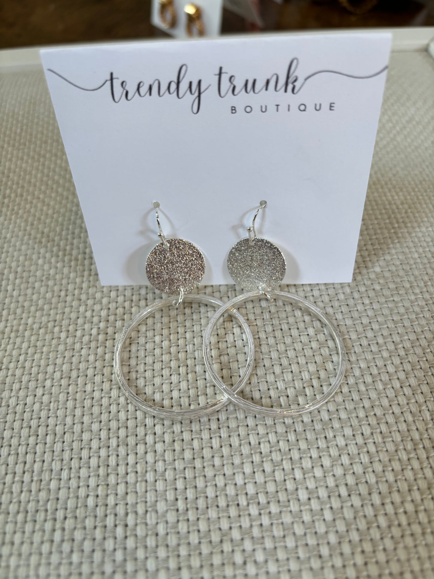 Double Circle Dangle Earrings / Gold and Silver