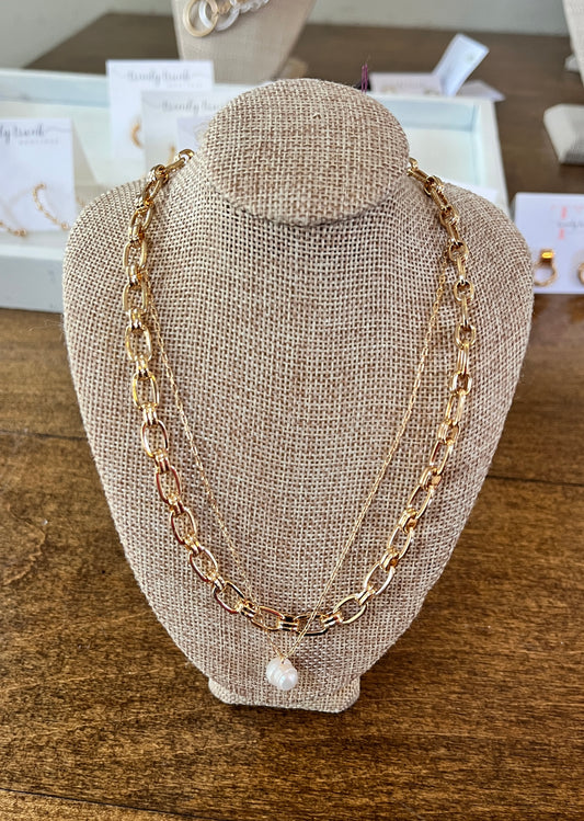 Water Resistant Double Layered Chain with Fresh Water Pearl