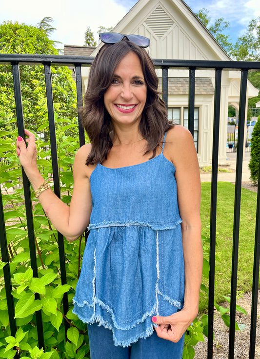Washed Denim Baby Doll Top
