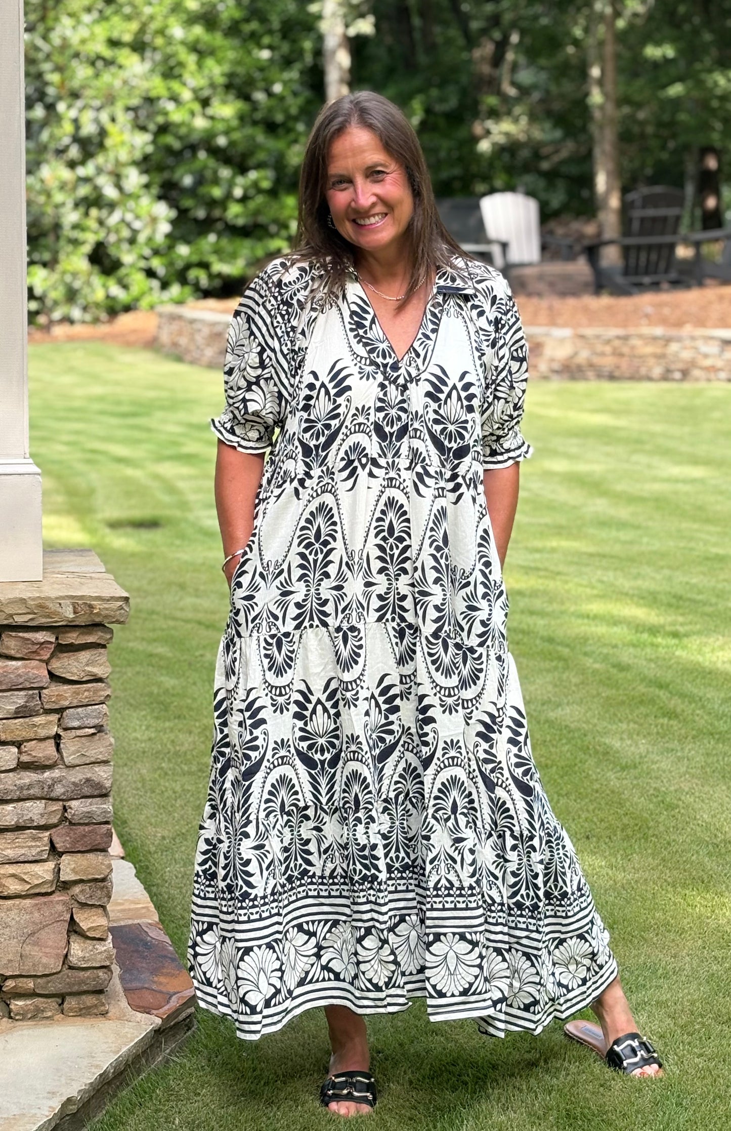 Two tone Border Print Midi Dress