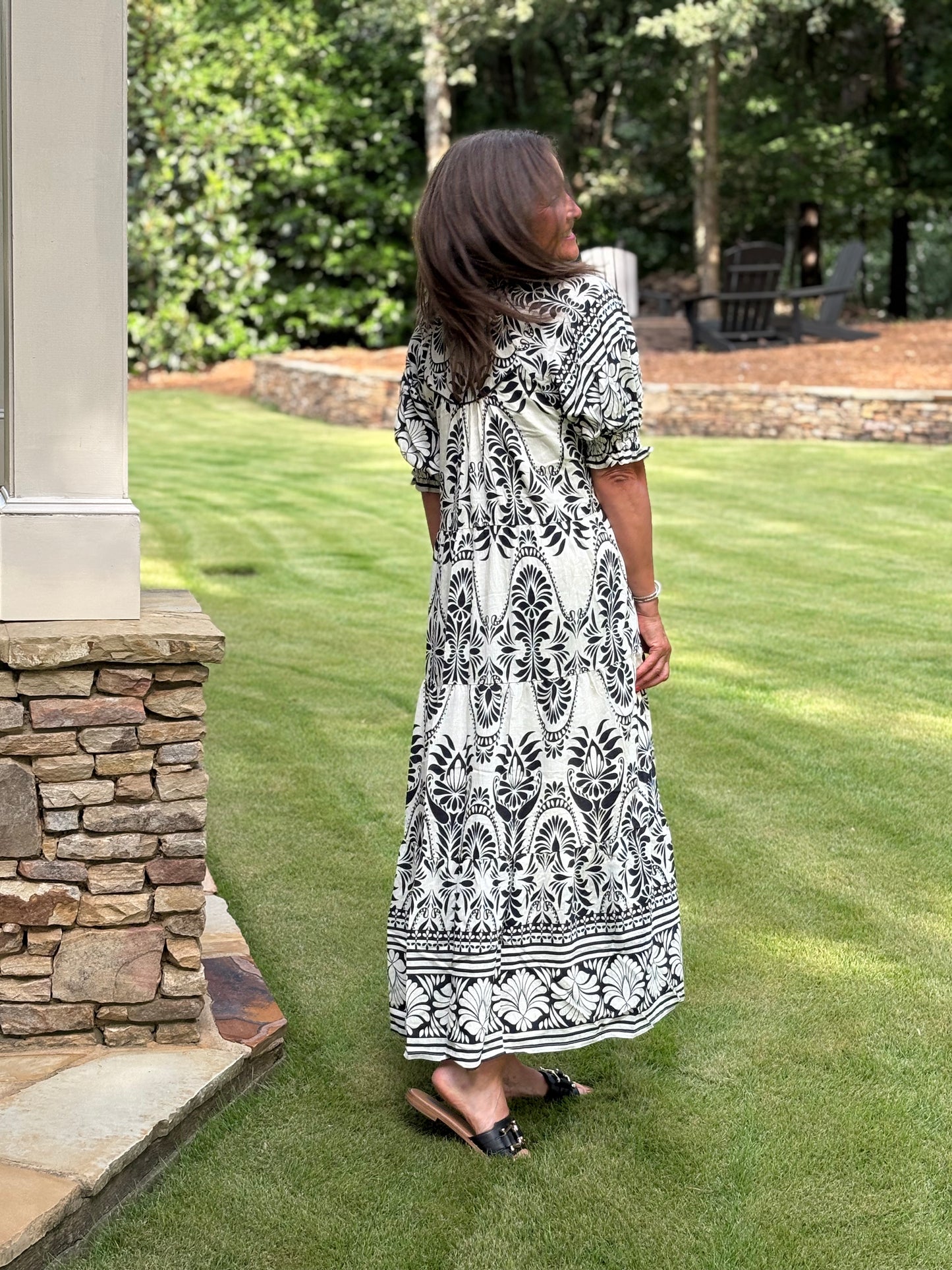 Two tone Border Print Midi Dress