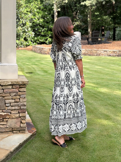 Two tone Border Print Midi Dress
