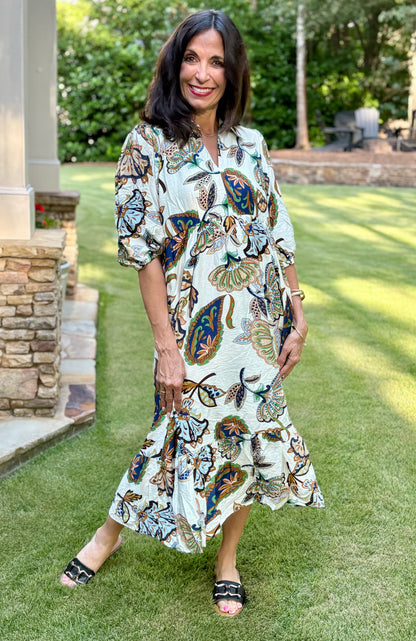 Boho Paisley Tiered Midi Dress