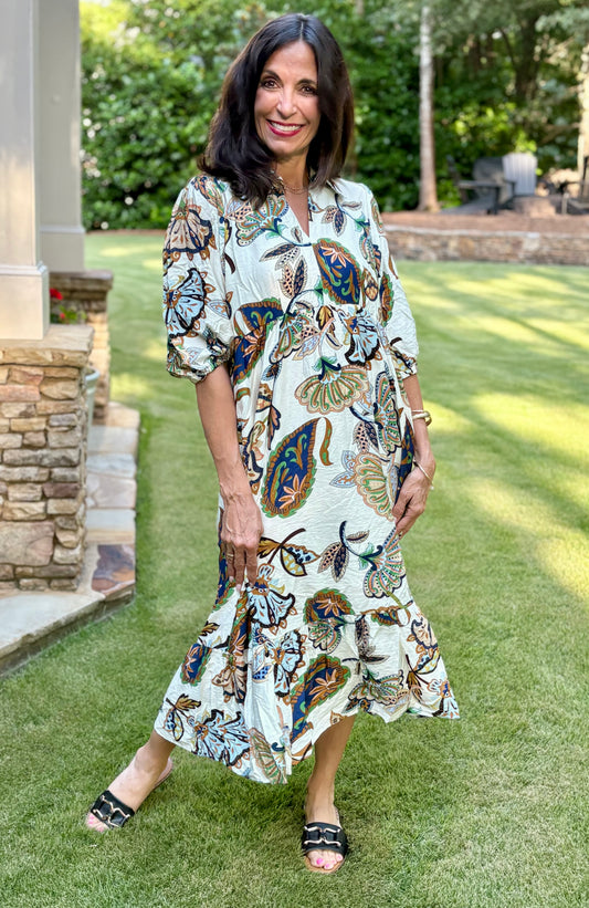 Boho Paisley Tiered Midi Dress