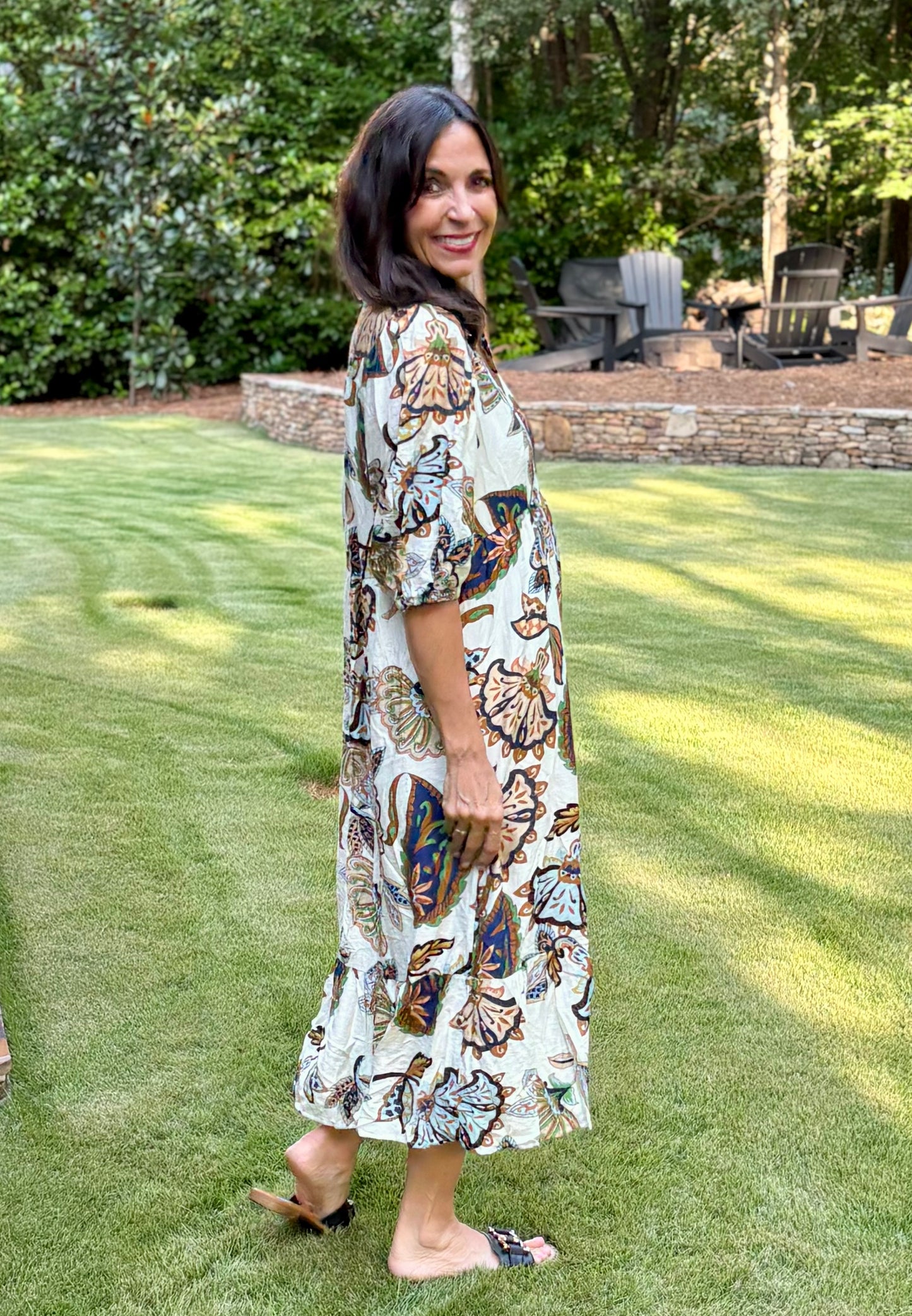 Boho Paisley Tiered Midi Dress