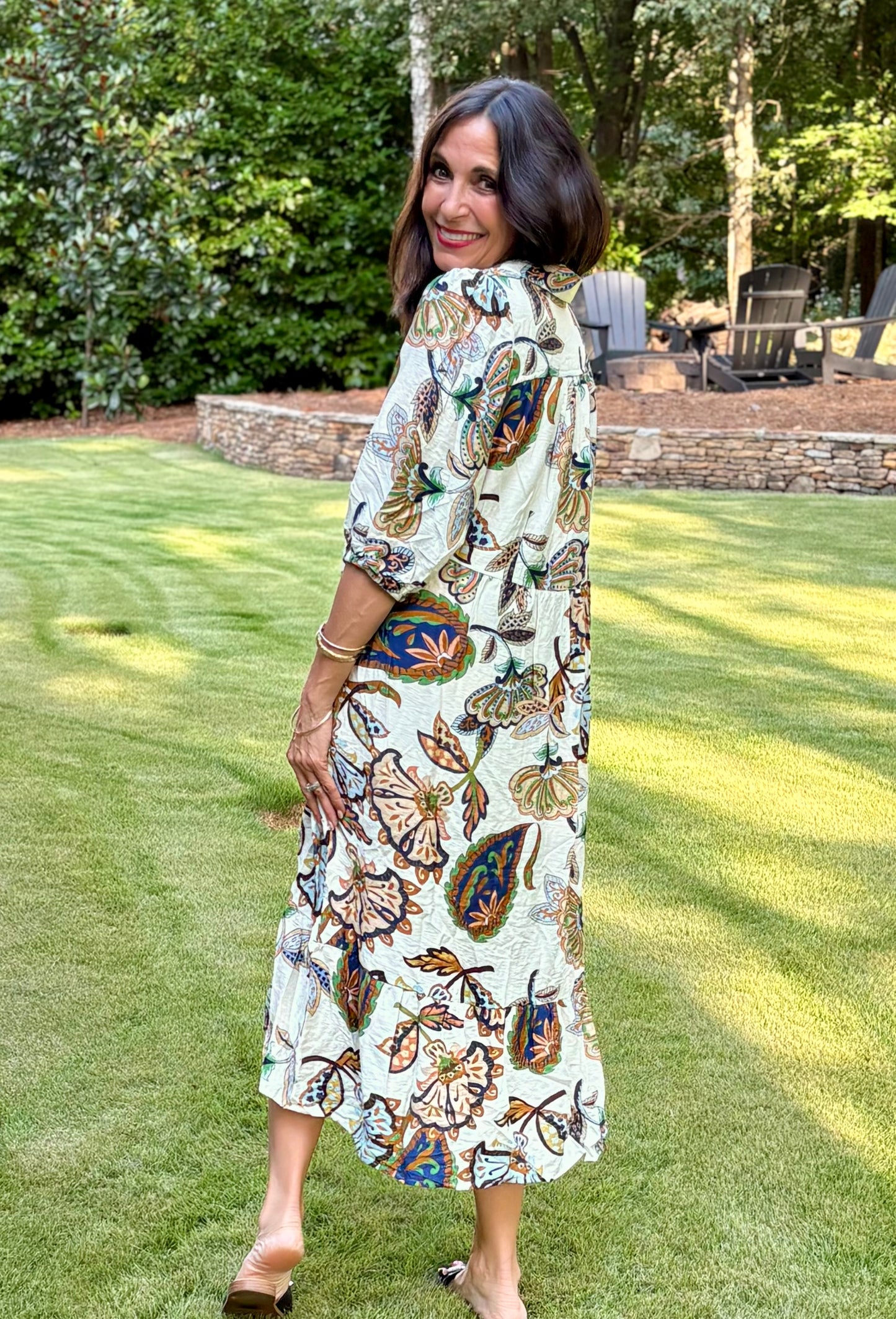 Boho Paisley Tiered Midi Dress