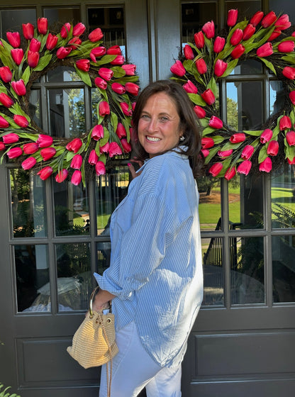 Pinstripe Blue Button up Blouse