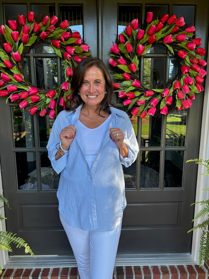 Pinstripe Blue Button up Blouse