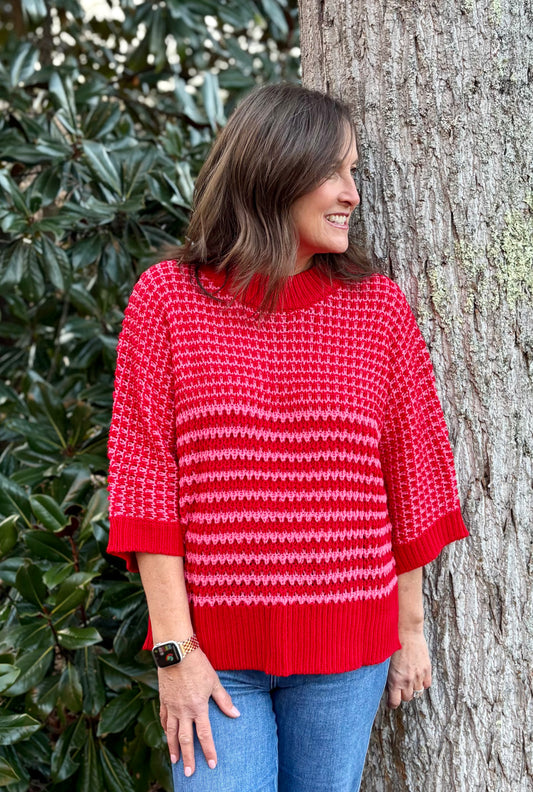 Red/Pink Stripe Slouch Sweater