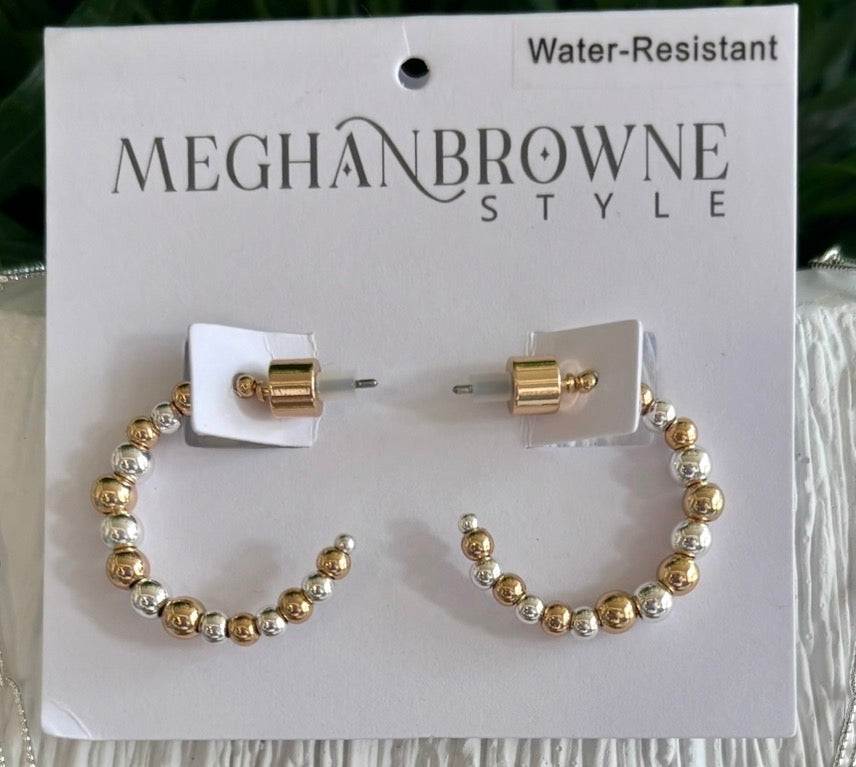 Two Tone Water Resistent Small Bead Hoop Earring