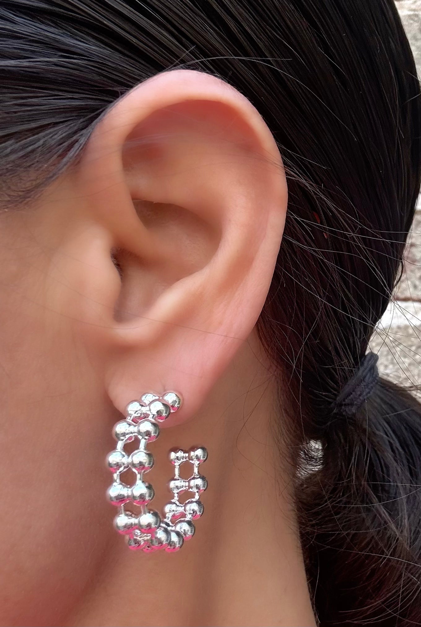 Double Bead Hoop earrings / Gold or Silver