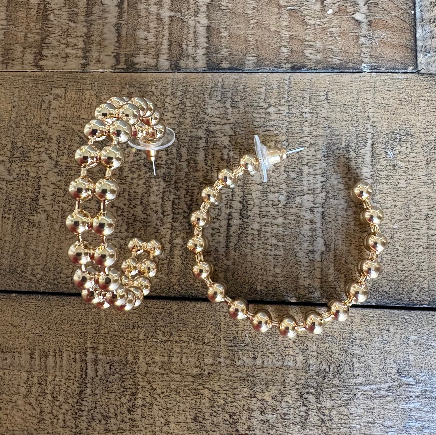 1 inch Double Bead Hoop earrings / Gold or Silver