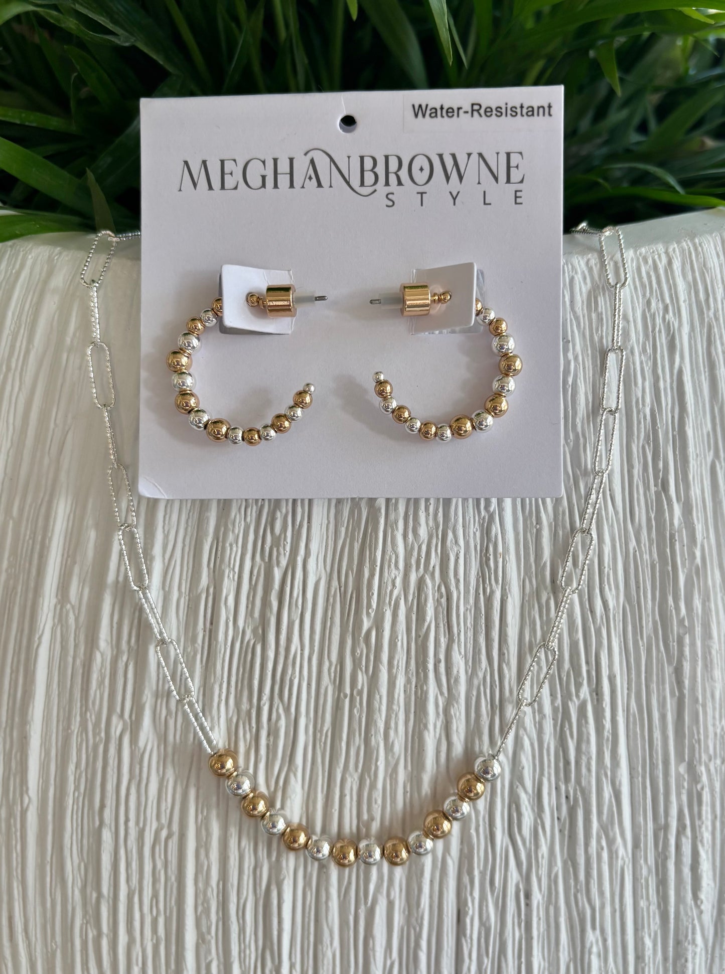 Two Tone Water Resistent Small Bead Hoop Earring