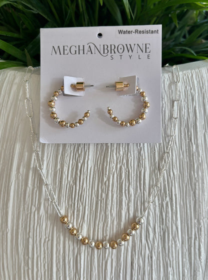 Two Tone Water Resistent Small Bead Hoop Earring