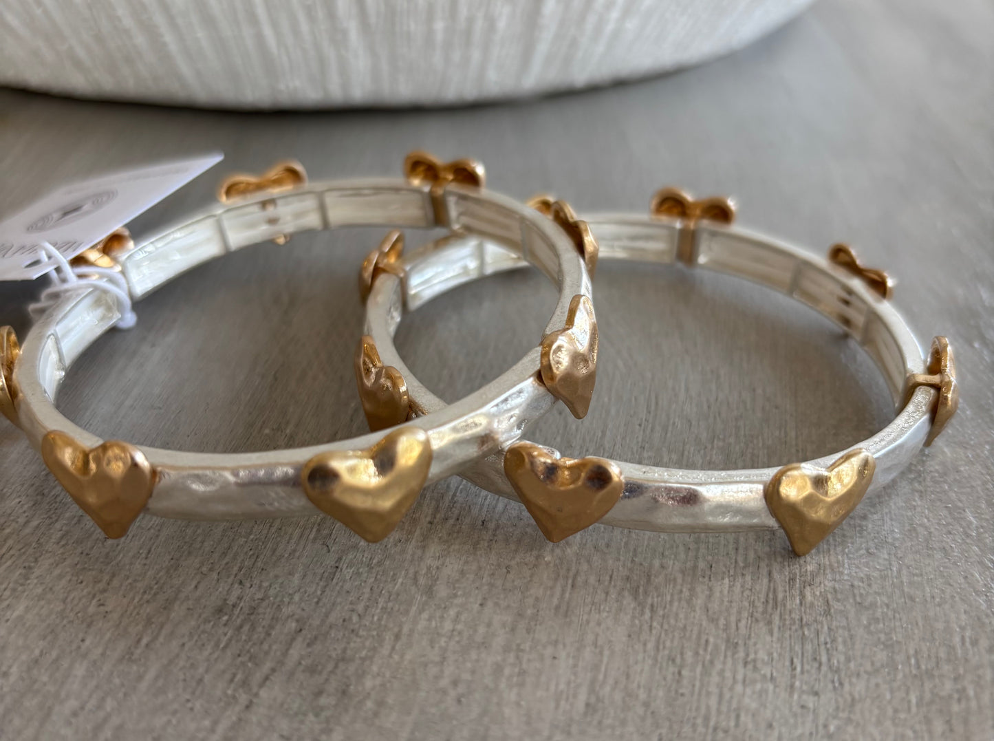 Hammered Hearts Silver Stretch Bracelet