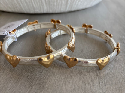 Hammered Hearts Silver Stretch Bracelet