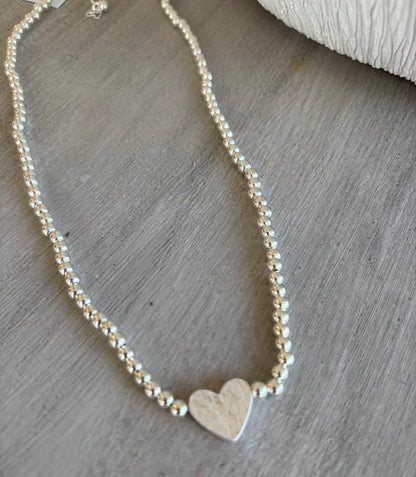 Mini Heart Beaded Necklace / Gold or Silver