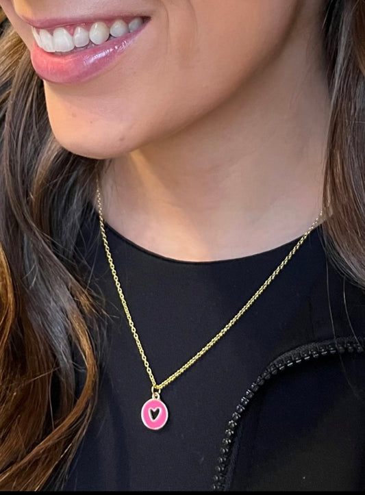 Pink Enamel Heart Cut-out Necklace