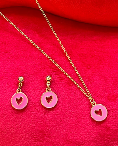 Pink Enamel Heart Cut-out Necklace