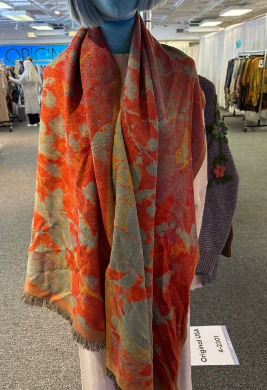 Watercolor Fall Print Wrap Shawl