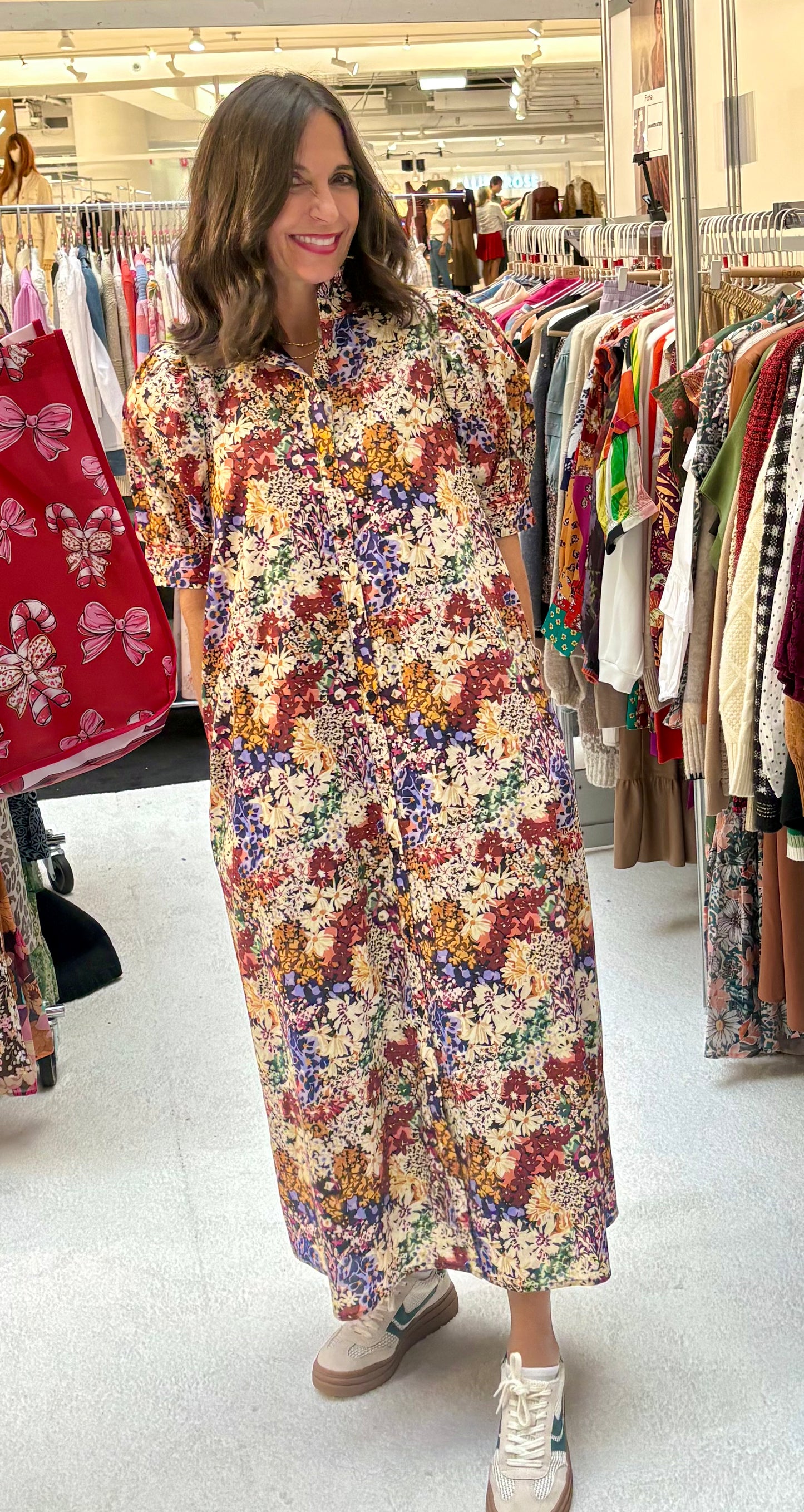 Fall Floral Cotton Poplin Midi Dress