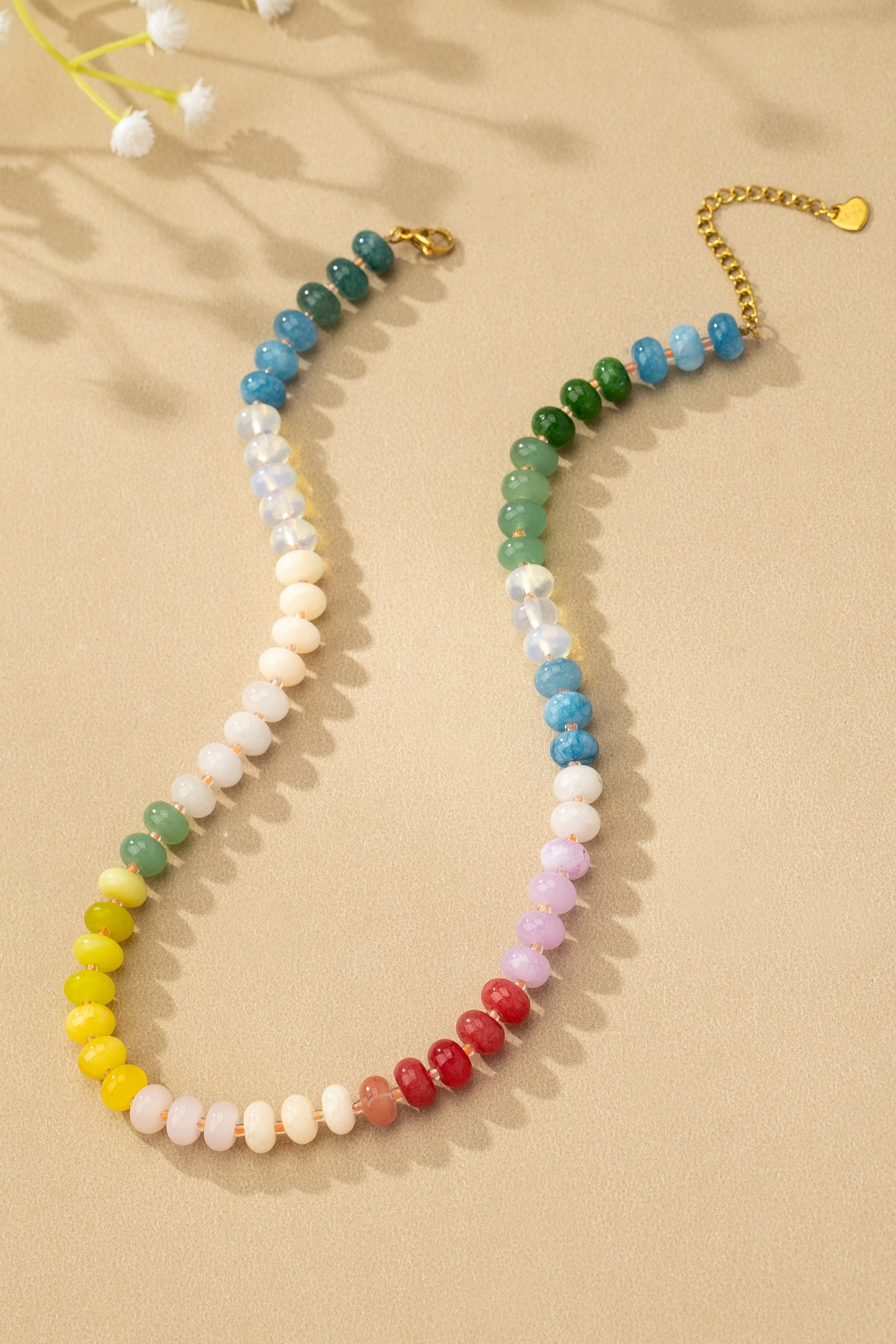 Natural Agate Beaded Necklace 16" plus 3" extender