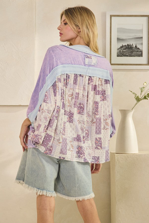 Washed Rib Crossed Patchwork Top