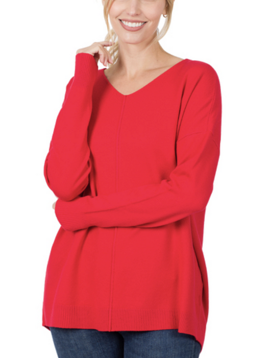 Angel Soft RED V-neck Front Seam Sweater