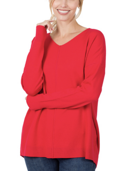 Zenana V-neck Front Seam Sweater