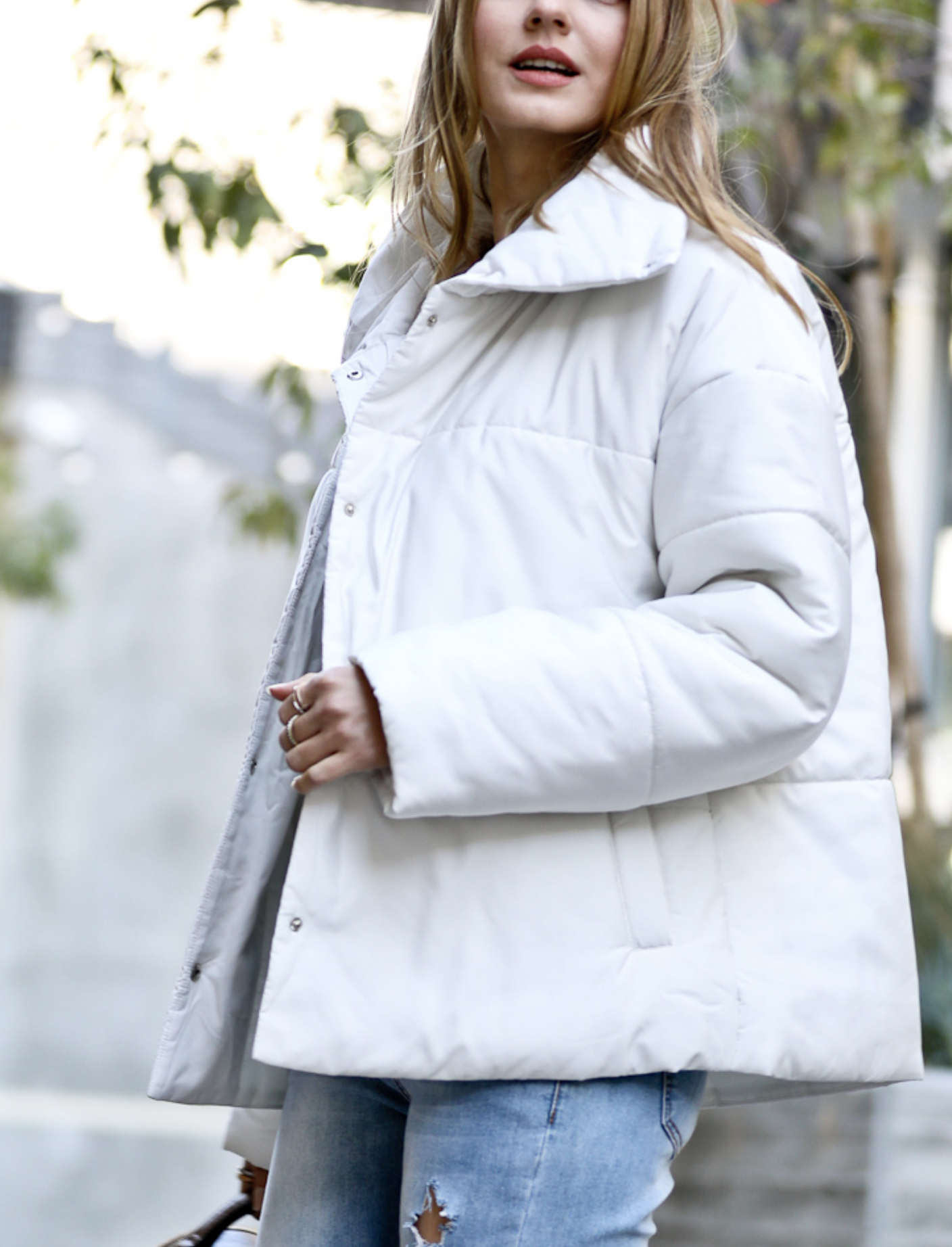 Ivory Button Front Padded Jacket
