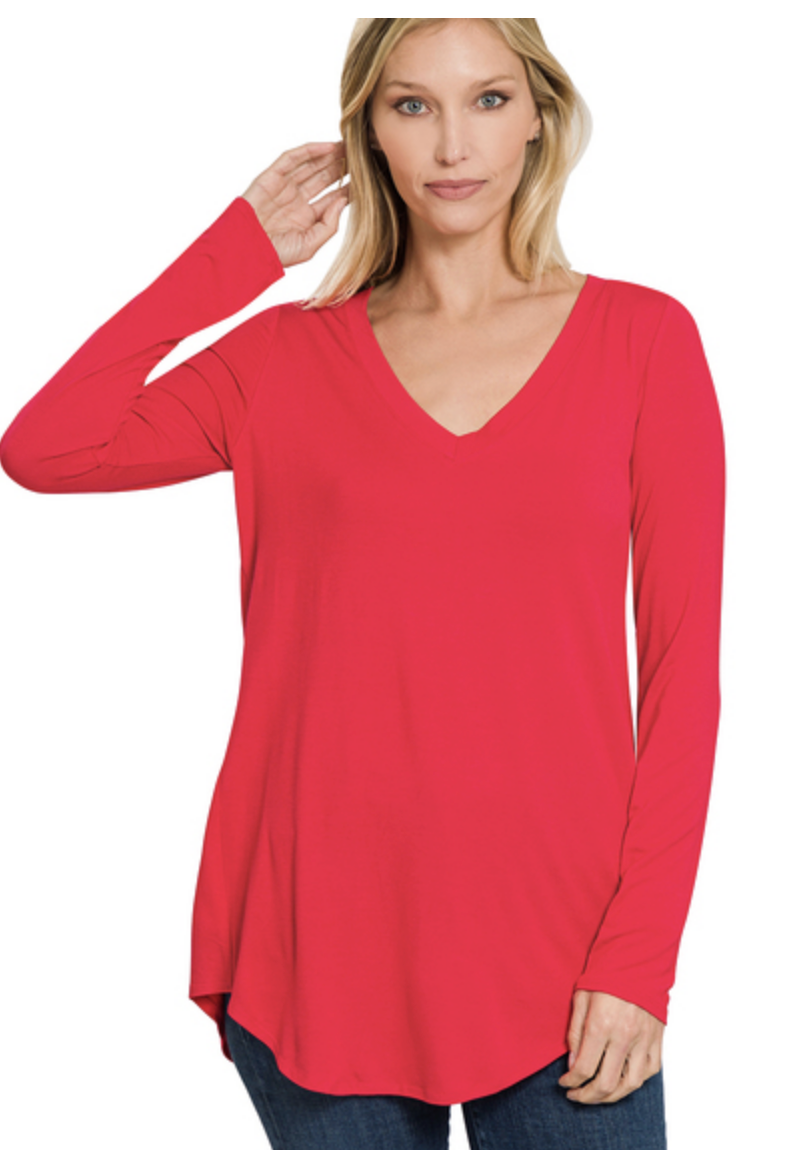 Ruby Red Luxe Modal Dolphin Hem Top