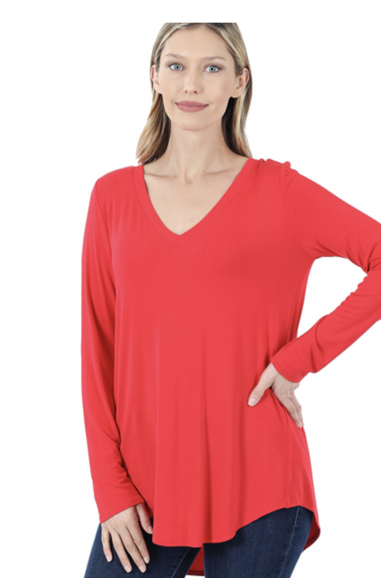 Ruby Red Luxe Modal Dolphin Hem Top