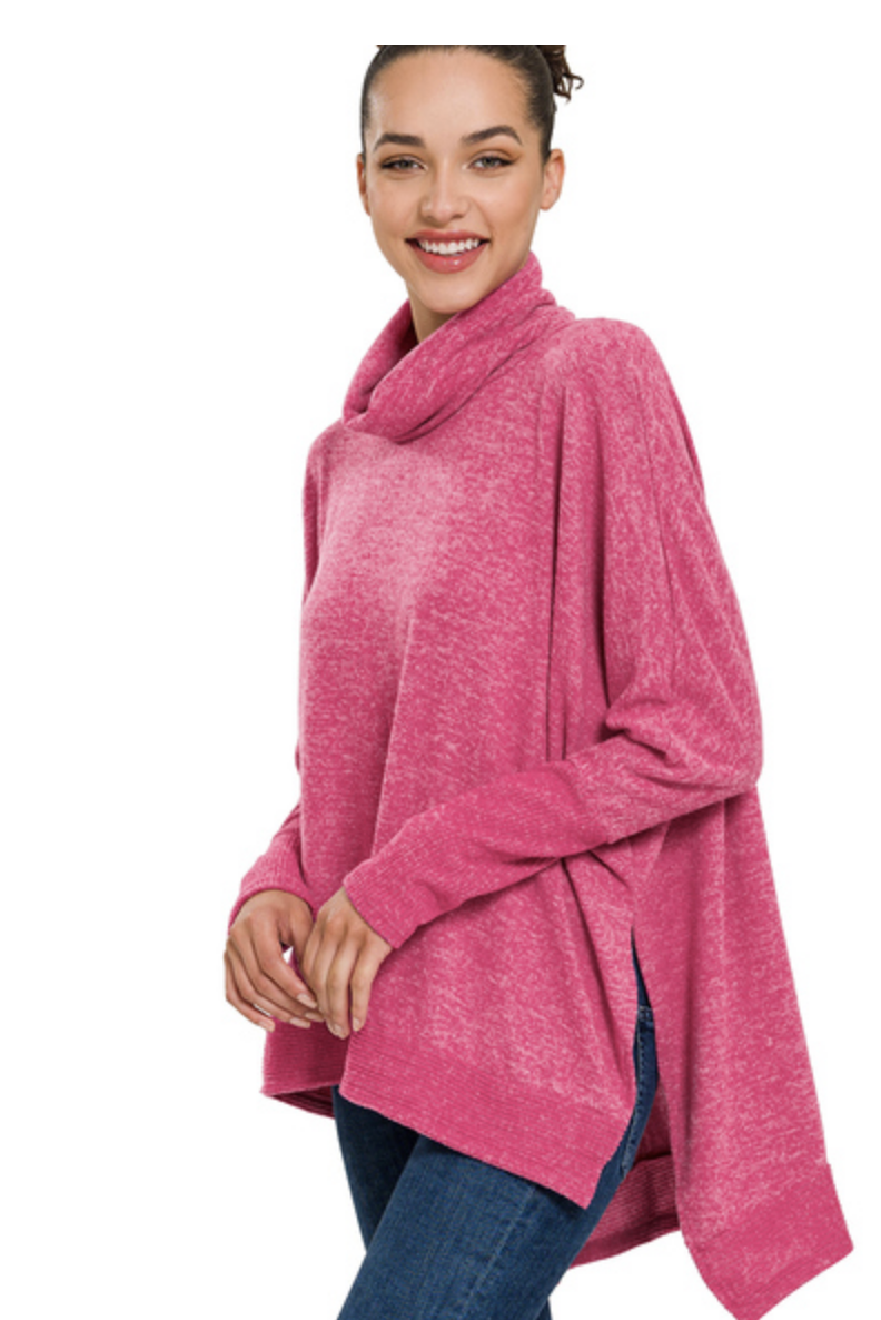 Zenana Cowl Neck Poncho Sweater/ 3 colors