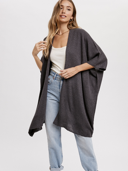 Charcoal Open Front Cardigan