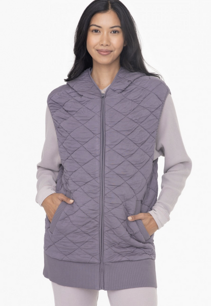 Quilted fleece vest with hood-2 colors