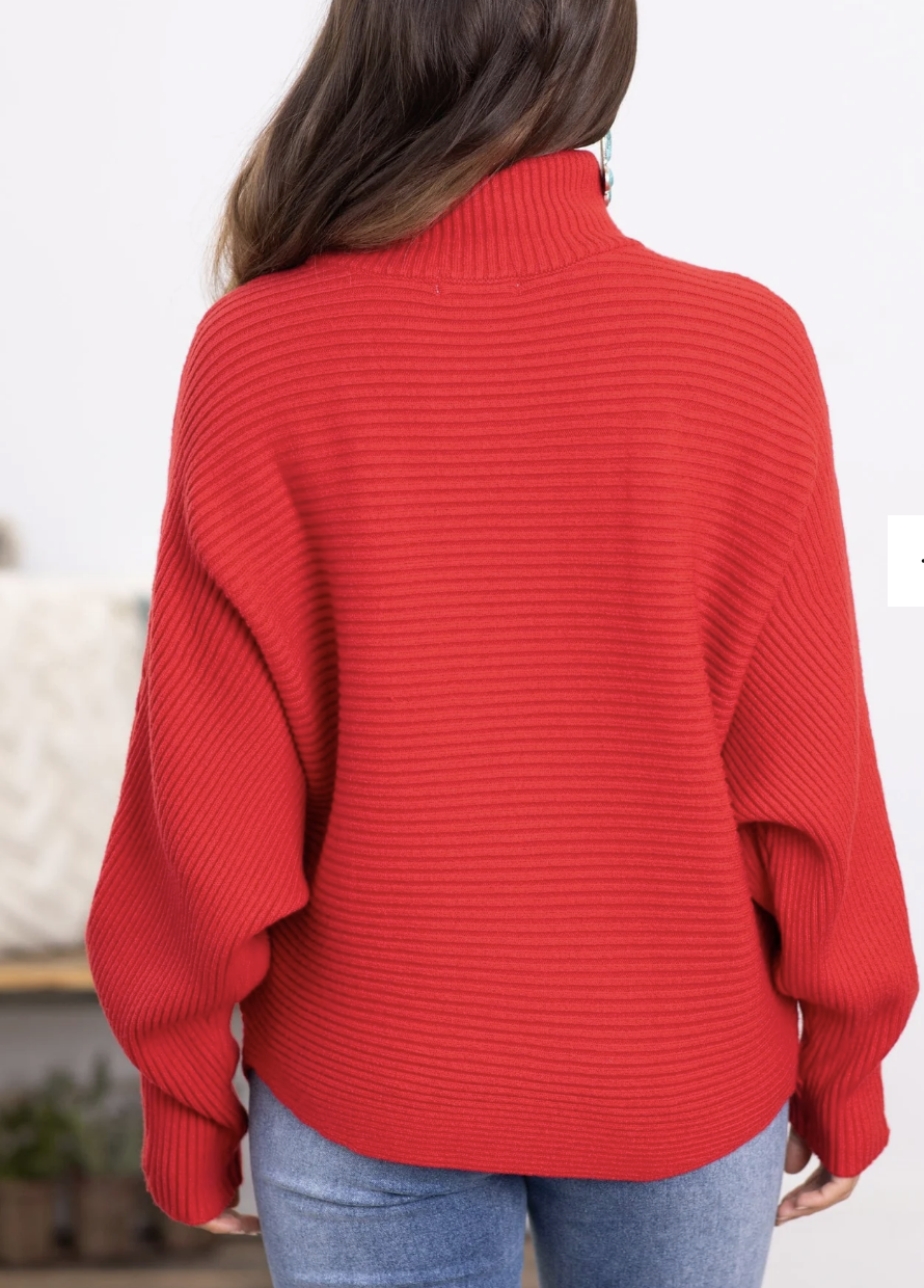 Ribbed Turtleneck Dolman Sleeve Sweater-2 colors