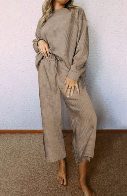 Textured Loose Fit Long Sleeve Pant Set / 5 colors