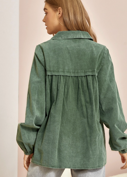 Washed Cotton Emerald Green Babydoll Top