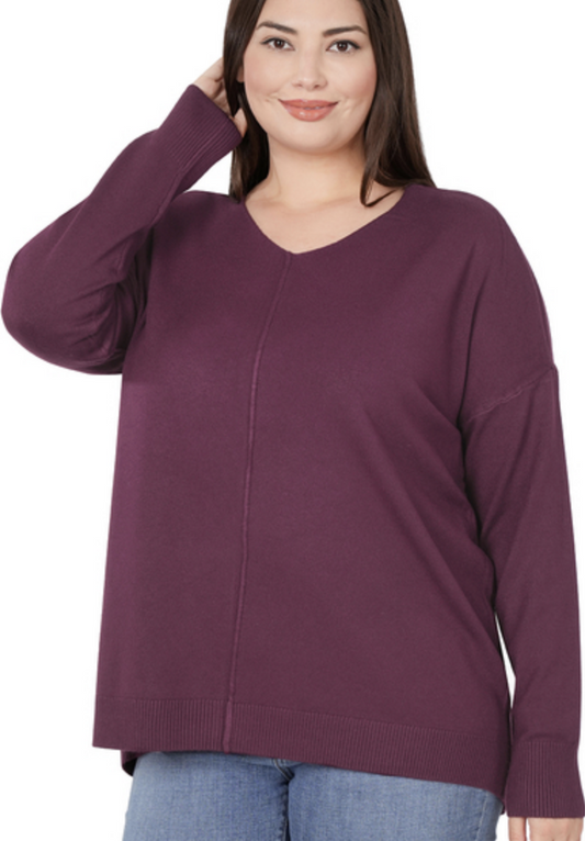 Zenana Plus Size Front Seam Sweater / 2 colors